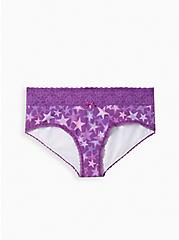 Cotton Mid-Rise Cheeky Lace Trim Panty, DOTTED STAR PURPLE, hi-res