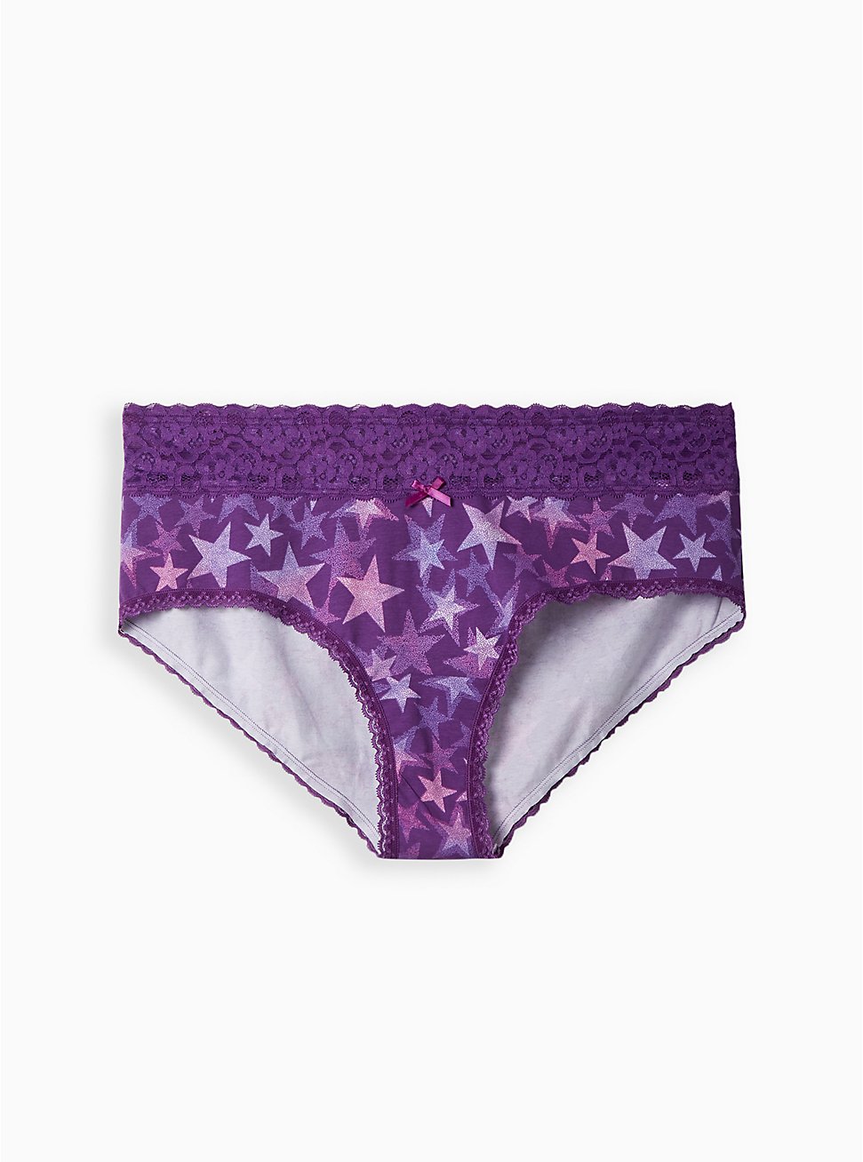 Cotton Mid-Rise Cheeky Lace Trim Panty, DOTTED STAR PURPLE, hi-res