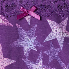 Cotton Mid-Rise Cheeky Lace Trim Panty, DOTTED STAR PURPLE, swatch