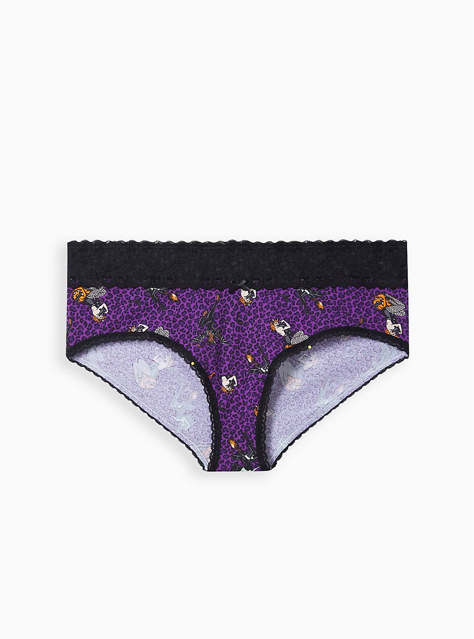 Cotton Mid-Rise Cheeky Lace Trim Panty, PIN UP HALLOWEEN PURPLE, hi-res