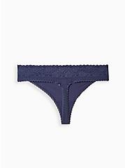 Cotton Mid-Rise Thong Lace Trim Panty, PEACOAT, alternate