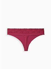 Cotton Mid-Rise Thong Lace Trim Panty, UNIMPRESSED CATS PINK, alternate