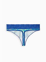 Plus Size Cotton Mid-Rise Thong Lace Trim Panty, BOLTS TIE DYE BLUE, alternate