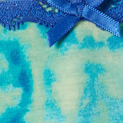 Plus Size Cotton Mid-Rise Thong Lace Trim Panty, BOLTS TIE DYE BLUE, swatch