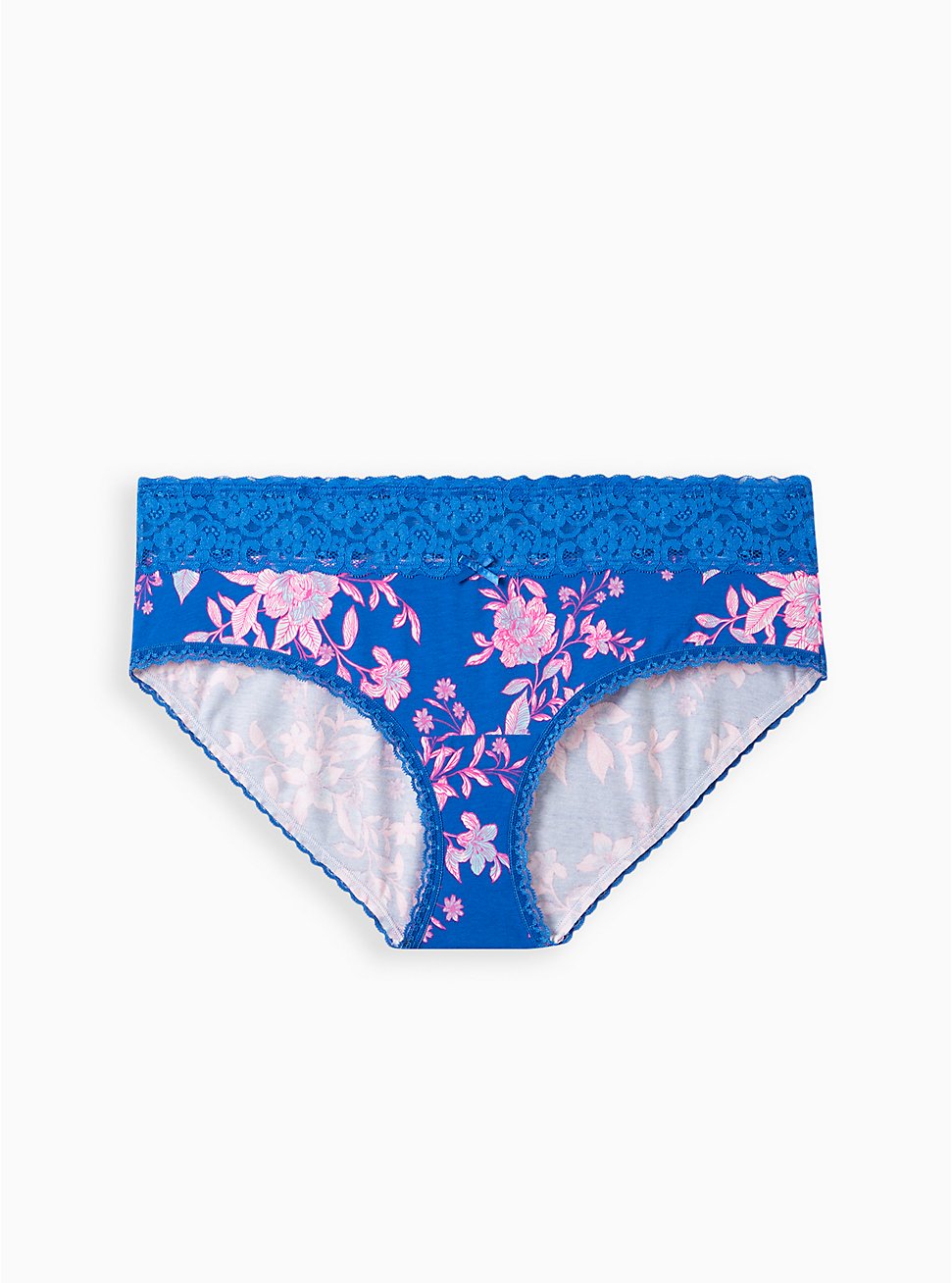 Cotton Mid-Rise Hipster Lace Trim Panty, LILLIAN FLORAL BLUE, hi-res