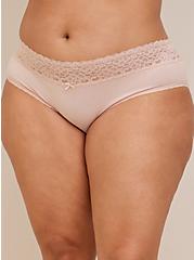 Plus Size Cotton Mid-Rise Hipster Lace Trim Panty, ROSE DUST PINK, alternate