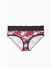 Cotton Mid-Rise Hipster Lace Trim Panty, WHITE WATERCOLOR SKULL, hi-res