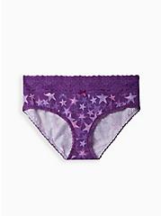 Cotton Mid-Rise Hipster Lace Trim Panty, DOTTED STAR PURPLE, hi-res