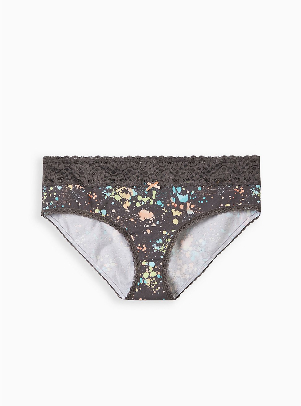 Cotton Mid-Rise Hipster Lace Trim Panty, PAINTERLY SPLATTER GREY, hi-res