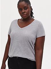 Plus Size Classic Fit V-Neck Tee - Heritage Cotton Light Grey, HEATHER GREY, hi-res
