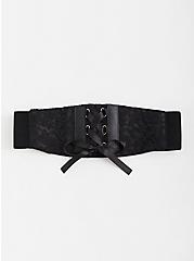 Plus Size Lace-Up Corset Belt - Black, BLACK, hi-res