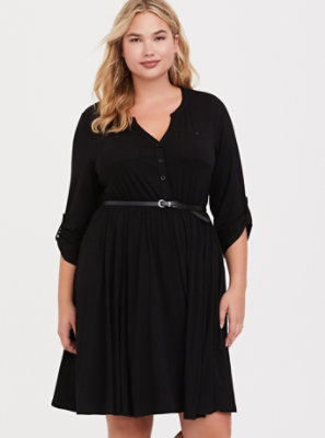 Plus Size - Black Belted Jersey Shirt Dress - Torrid