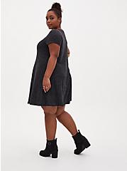 Plus Size Super Soft Plush Grey V-Neck Trapeze Dress, CHARCOAL  GREY, alternate