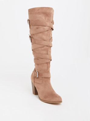 Plus Size - Tan Strappy High Heel Boot (WW & Wide To Extra Wide Calf ...