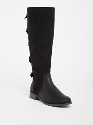 Plus Size - Black Bow Faux Suede Boot (WW & Wide To Extra Wide Calf ...