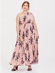 Special Occasion Pink Floral One Shoulder Chiffon Gown, HEAVENLY BOUQUETS, hi-res