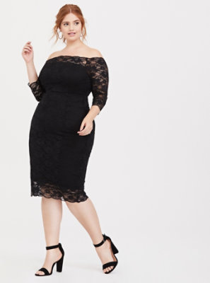 Plus Size - Special Occasion Black Lace Off Shoulder Bodycon Dress - Torrid