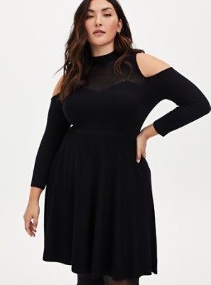 cold shoulder black dress plus size