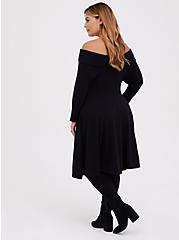 Plus Size Off Shoulder Skater Dress - Sweater Knit Black, DEEP BLACK, alternate