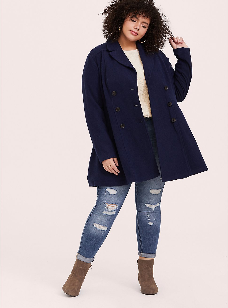 Plus Size - Wool Fit And Flare Double Breasted Coat - Torrid