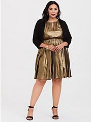 Gold Shimmer Halter Skater Dress, GOLD, alternate