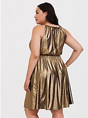 Gold Shimmer Halter Skater Dress, GOLD, alternate