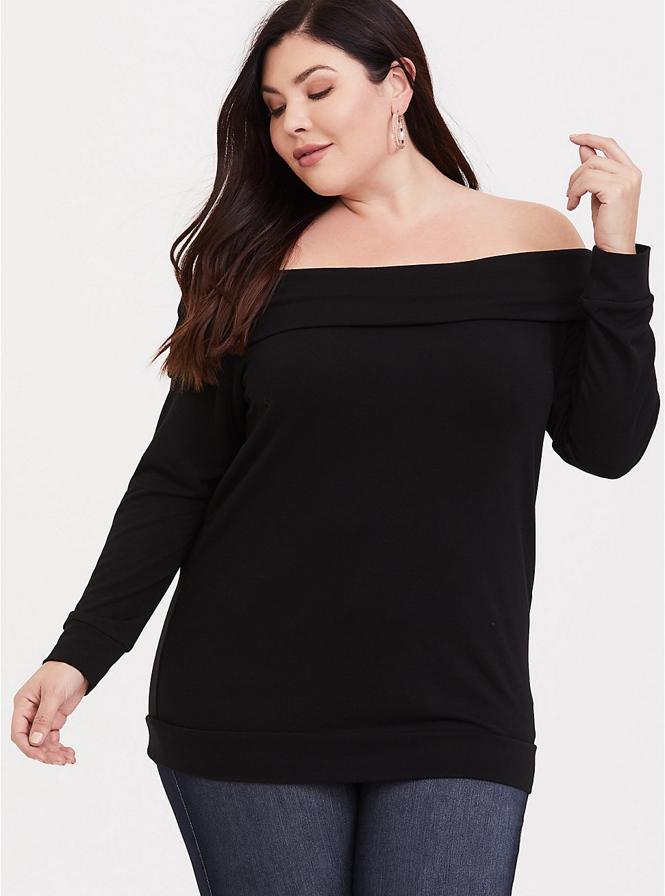 Plus Size - Deep Black Off Shoulder Marilyn Sweatshirt - Torrid