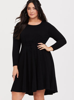 Plus Size - Black Lace-Up Sweater Dress - Torrid