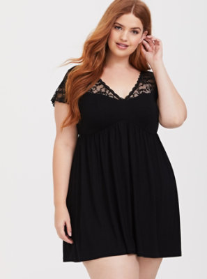 Plus Size - Black Lace Jersey Sleep Babydoll - Torrid