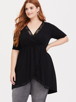 Plus Size - Black Elbow Sleeve Tunic Tee - Torrid