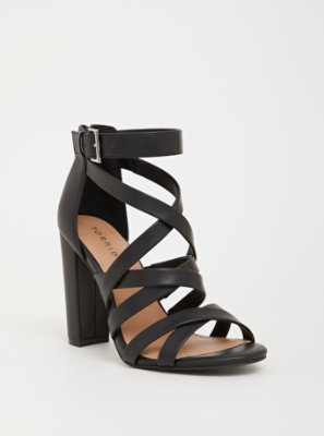 Plus Size - Black Faux Leather Strappy Heel (Wide Width) - Torrid