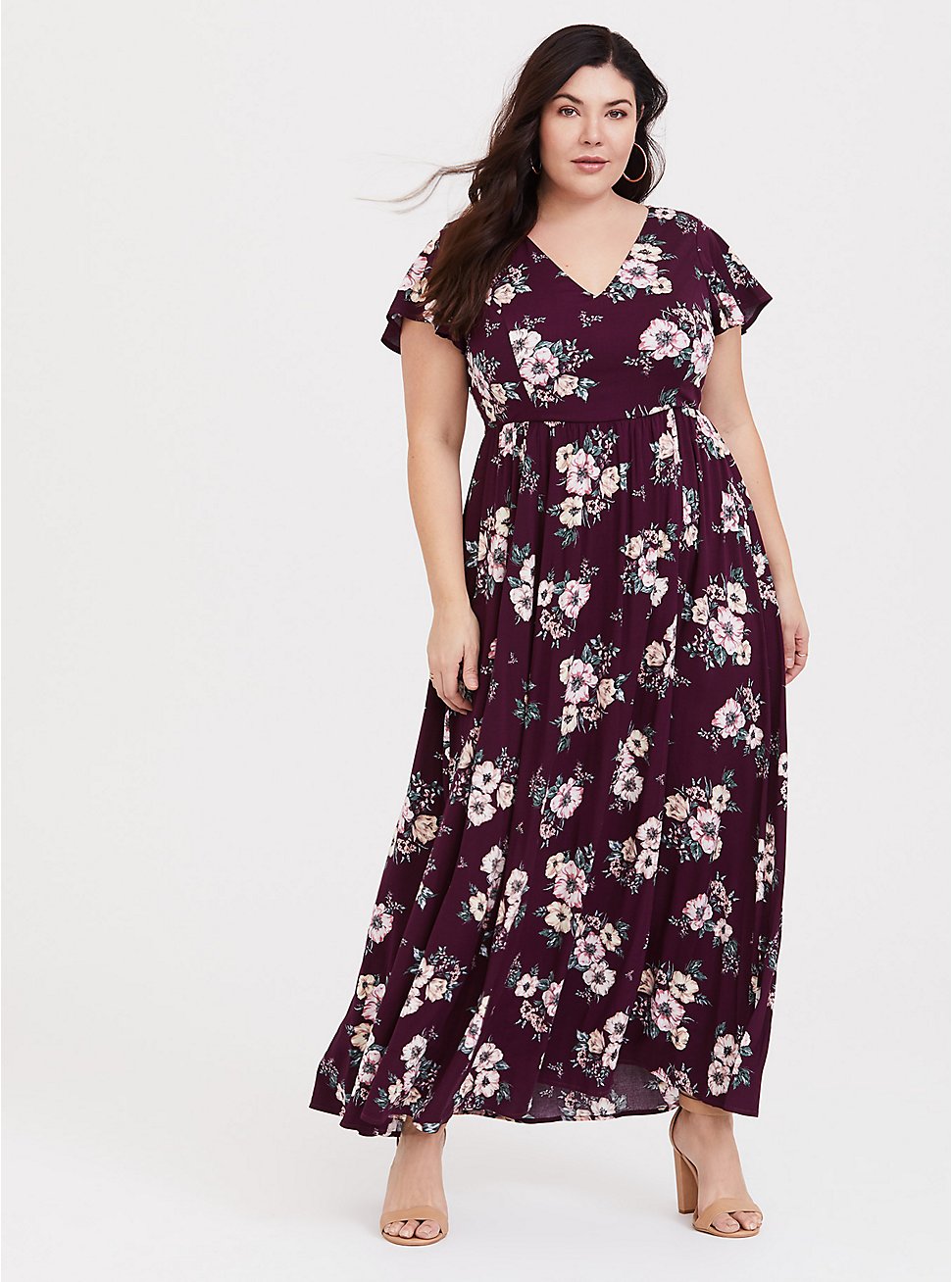Plus Size - Burgundy Floral Challis Maxi Dress - Torrid