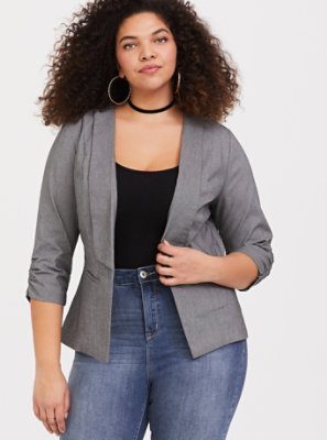 Plus Size - Grey Textured Stretch Blazer - Torrid