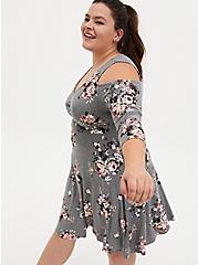 Plus Size Grey Floral Jersey Skater Dress, ROSEY GARDEN, alternate