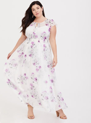 White Floral Chiffon Maxi Dress, FRIDA ICON, hi-res