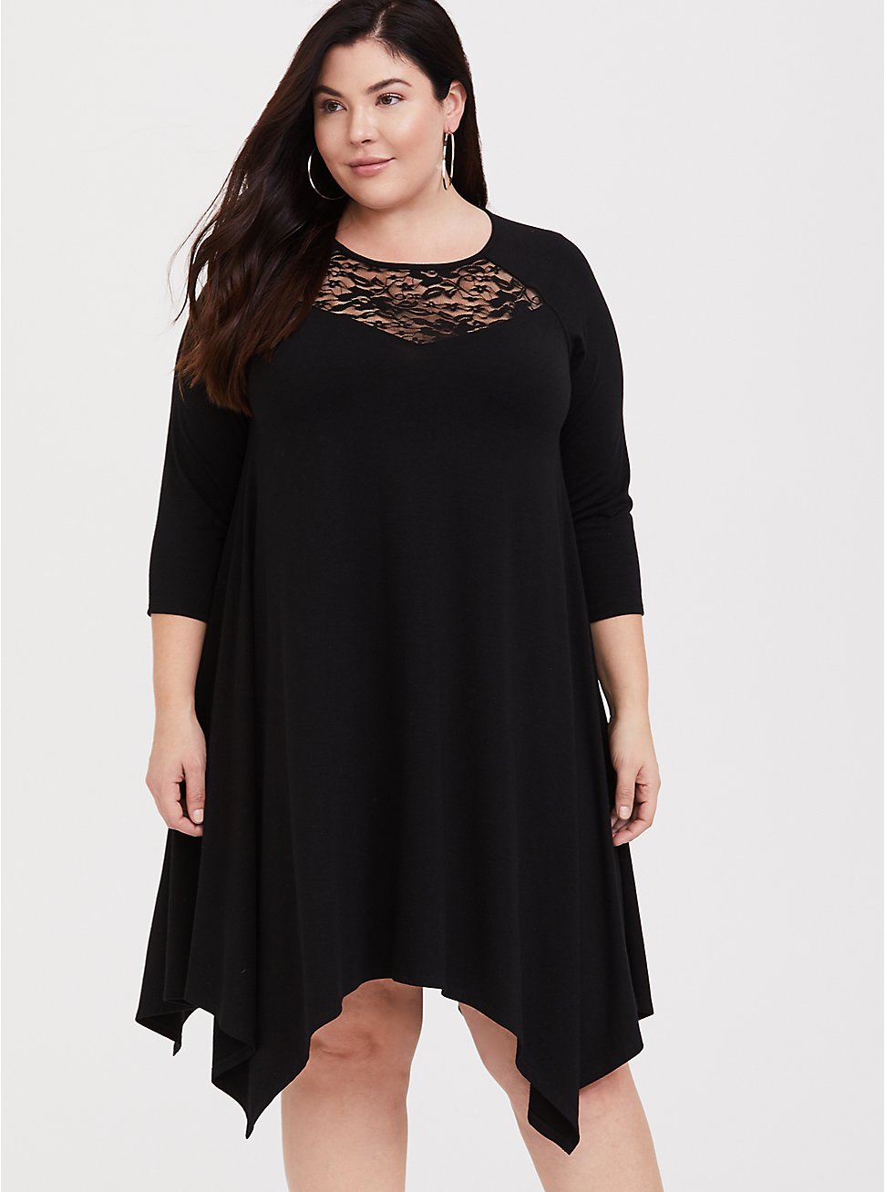 Plus Size - Black Lace Yoke Trapeze Dress - Torrid