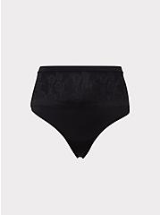 Plus Size Black Microfiber 360° Smoothing High Waist Thong Panty, RICH BLACK, hi-res