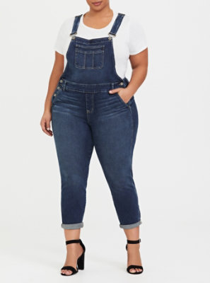 Plus Size - Crop Overall - Vintage Stretch Dark Wash - Torrid