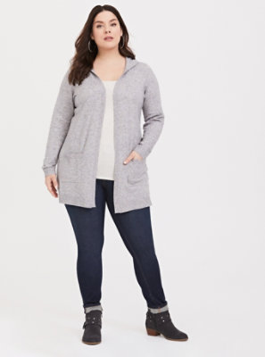 Plus Size - Grey Hooded Cardigan - Torrid