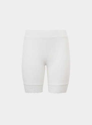 white biker shorts in store