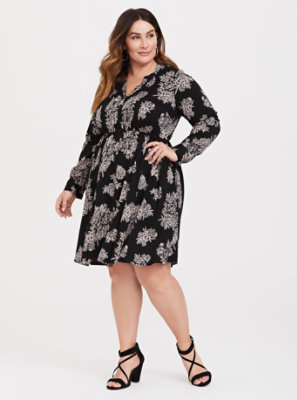 Plus Size - Black Floral Challis Shirt Dress - Torrid