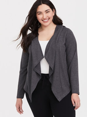 Plus Size - Grey Hooded Drape Cardigan - Torrid