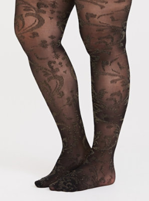 Plus Size - Black and Gold Brocade Tights - Torrid