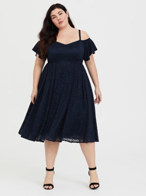 Plus Size - Midi Lace Cold Shoulder Dress - Torrid