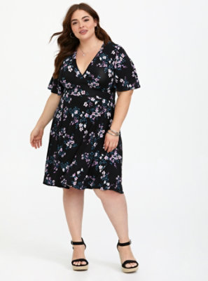Plus Size - Black Floral Jersey Skater Dress - Torrid