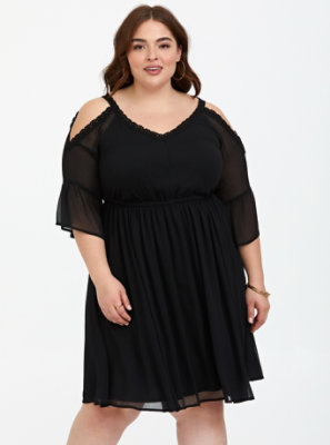 Plus Size - Black Chiffon Cold Shoulder Skater Dress - Torrid