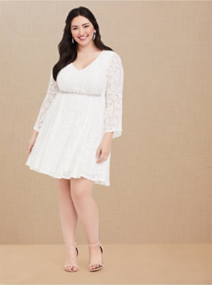 plus size white dress with bell sleeves