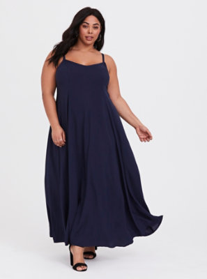 Plus Size - Navy Challis Trapeze Maxi Dress - Torrid