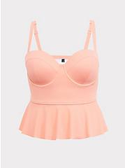 Plus Size Peach Pink Push-Up Demi Peplum Midkini Top, CORAL, hi-res
