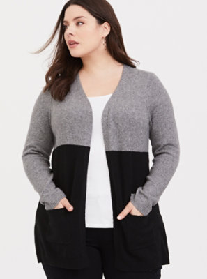 Plus Size - Grey & Black Colorblock Cardigan - Torrid